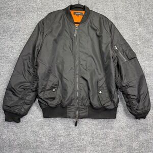 Ring of Fire Mens Black Bomber Jacket XL Orange Lining MA-1 Flight Jacket